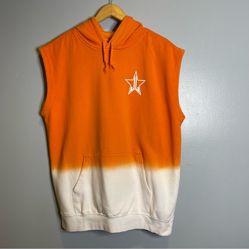 JEFFREE STAR FASHION SLEEVELESS HOODIE ORANGE AND WHITE  CREAMSICLE SIZE L NWOT
